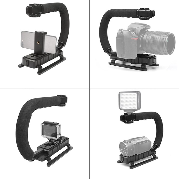Портативний стабілізатор AY49U для відеозйомки U-подібна ручна стабілізуюча підставка – кронштейн із тримачем камери/телефону та спалаху - мініатюра 2