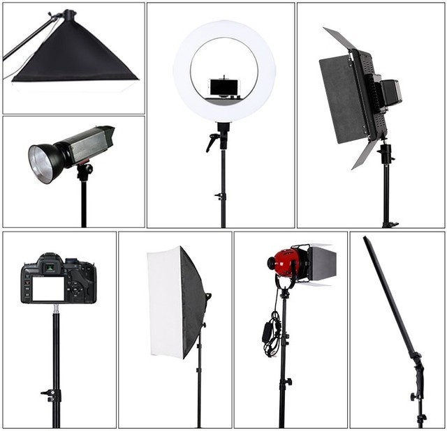 Штатив студійний для обладнання ∙ Підлогова стійка – тринога для камери, освітлювальних приладів, кільцевої лампи ∙ Регульована висота від 70 до 210 см - мініатюра 3