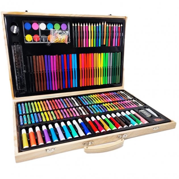 Дитячий художній набір для малювання та творчості 220 предметів у дерев'яній валізці Art Set Wood