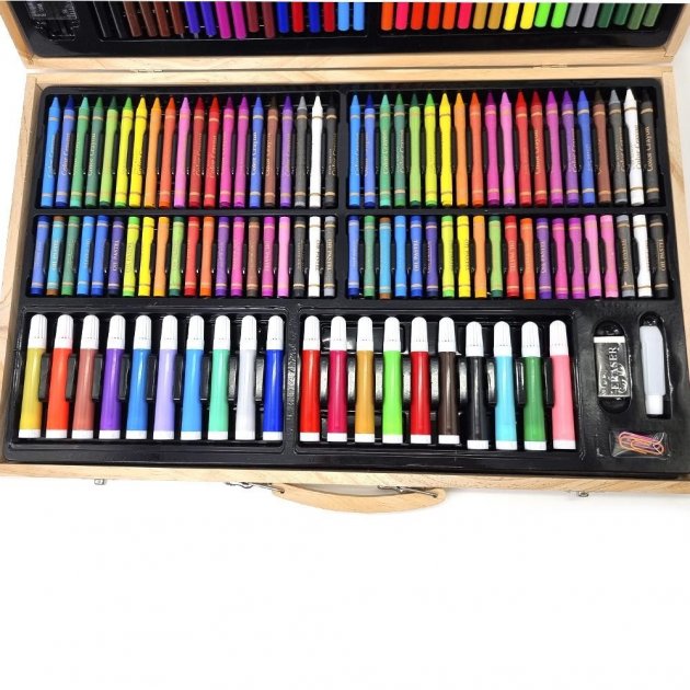 Дитячий художній набір для малювання та творчості 220 предметів у дерев'яній валізці Art Set Wood - мініатюра 3