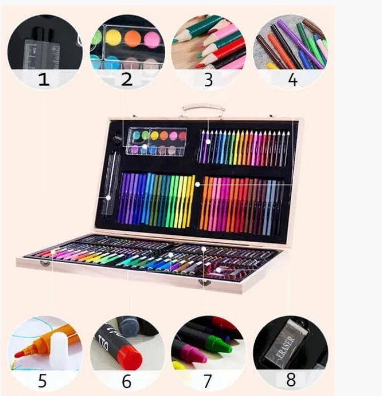 Дитячий художній набір для малювання та творчості 220 предметів у дерев'яній валізці Art Set Wood - мініатюра 4