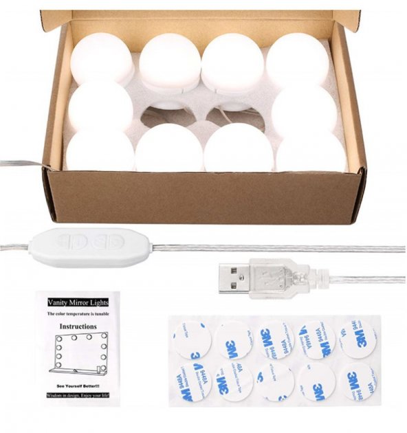 LED лампочки для підсвічування гримерного дзеркала VANITY MIRROR LIGHTS на липучках ∙ Освітлення для макіяжу з регулюванням яскравості ∙ 10 ламп ∙ 3 режими ∙ USB - мініатюра 4