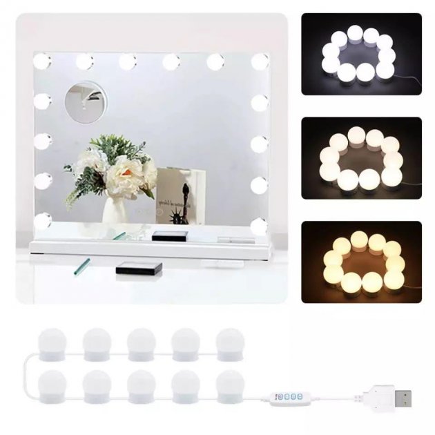 LED лампочки для підсвічування гримерного дзеркала VANITY MIRROR LIGHTS на липучках ∙ Освітлення для макіяжу з регулюванням яскравості ∙ 10 ламп ∙ 3 режими ∙ USB - мініатюра 7