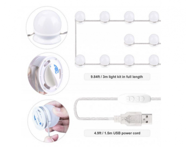 LED лампочки для підсвічування гримерного дзеркала VANITY MIRROR LIGHTS на липучках ∙ Освітлення для макіяжу з регулюванням яскравості ∙ 10 ламп ∙ 3 режими ∙ USB - мініатюра 8