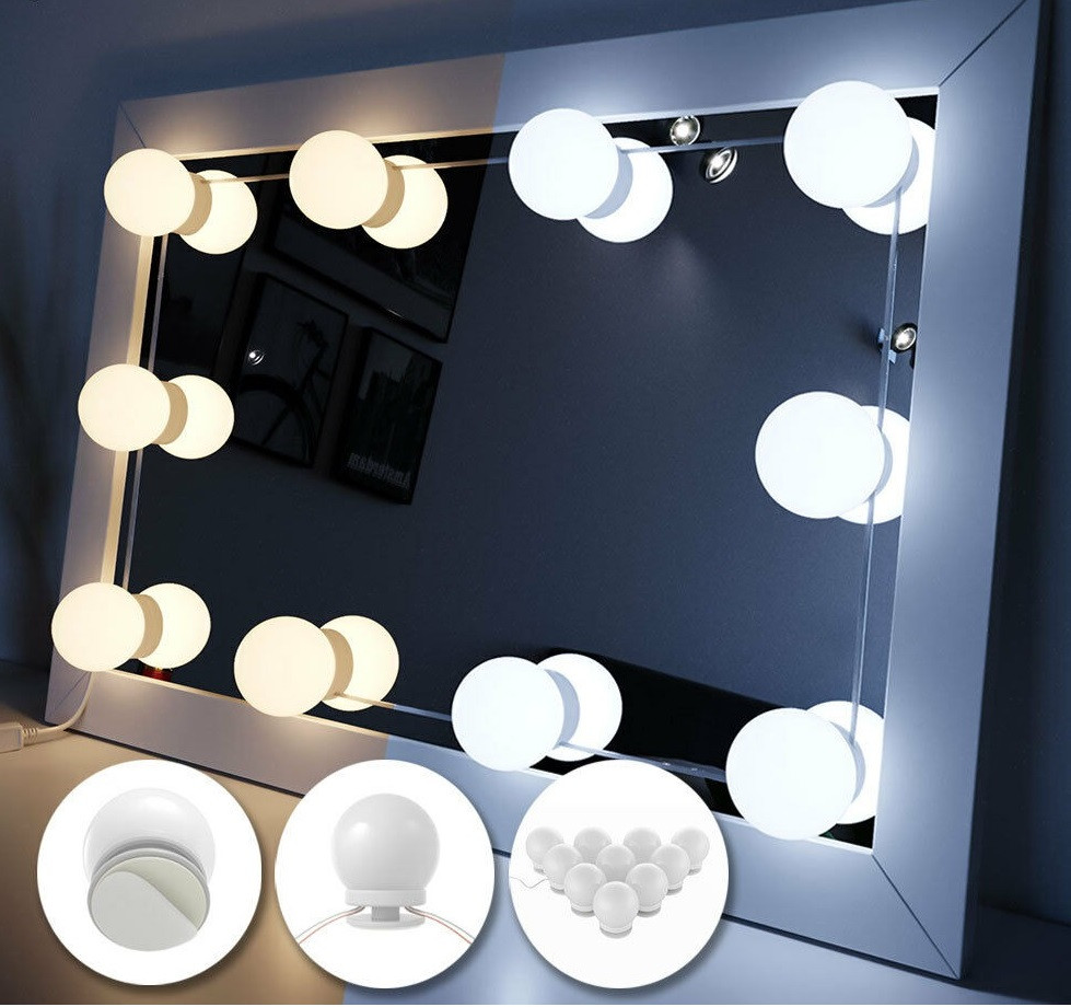 LED лампочки для підсвічування гримерного дзеркала VANITY MIRROR LIGHTS на липучках ∙ Освітлення для макіяжу з регулюванням яскравості ∙ 10 ламп ∙ 3 режими ∙ USB - мініатюра 10