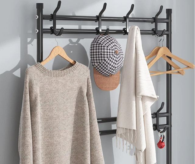 Збірна стійка - вішалка підлогова для одягу з полицями для взуття New simple floor clothes rack - мініатюра 4