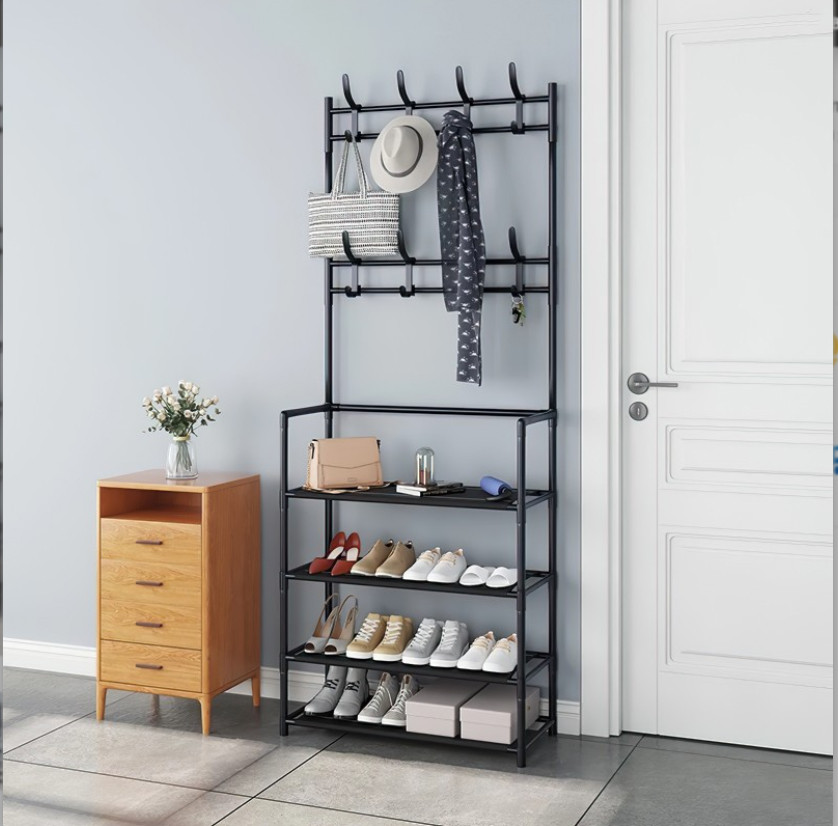 Збірна стійка - вішалка підлогова для одягу з полицями для взуття New simple floor clothes rack - мініатюра 6