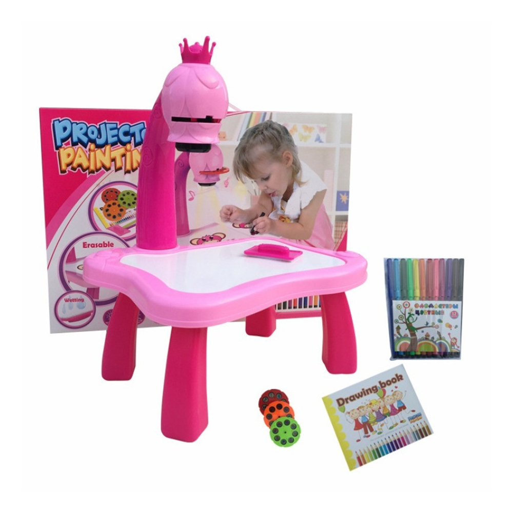 Столик для малювання з проектором та дошкою ∙ Стіл дитячий для дитини + Комплект для малювання ∙ Слайди – насадки на проектор ∙ Маркери ∙ Альбом для творчості ∙ Рожевий - мініатюра 4