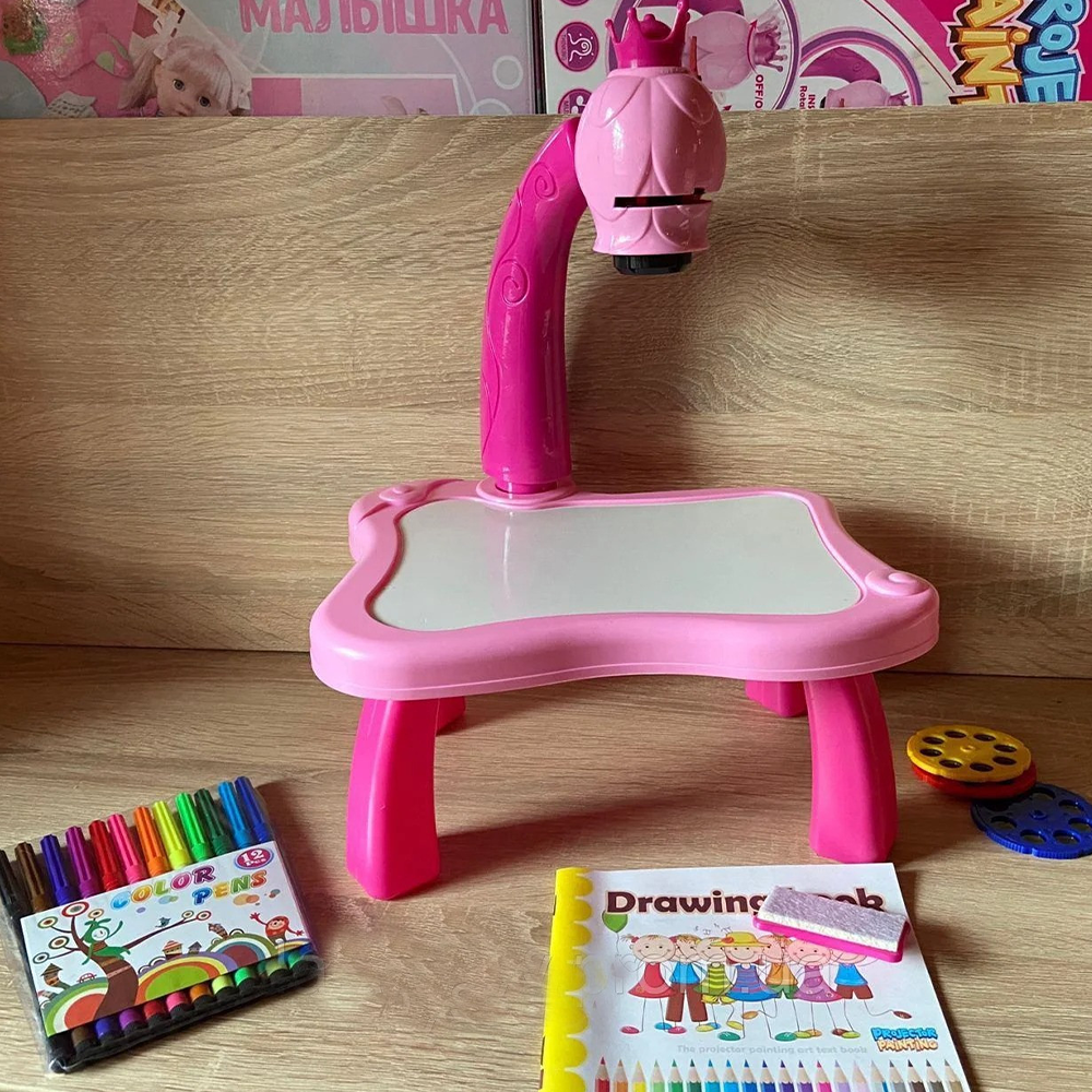 Столик для малювання з проектором та дошкою ∙ Стіл дитячий для дитини + Комплект для малювання ∙ Слайди – насадки на проектор ∙ Маркери ∙ Альбом для творчості ∙ Рожевий - мініатюра 6
