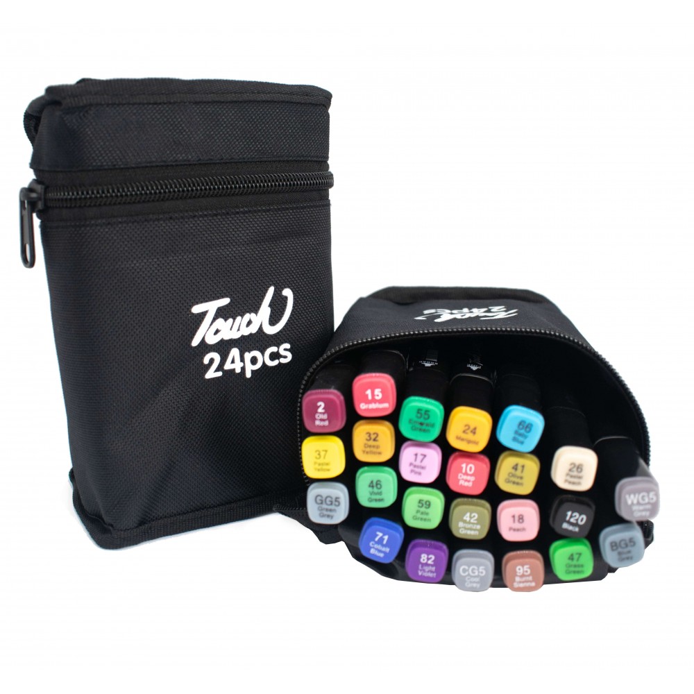 Набір двосторонніх художніх маркерів для скетчингу 24 шт. / Маркери для малювання на папері Sketch Marker Touch Raven