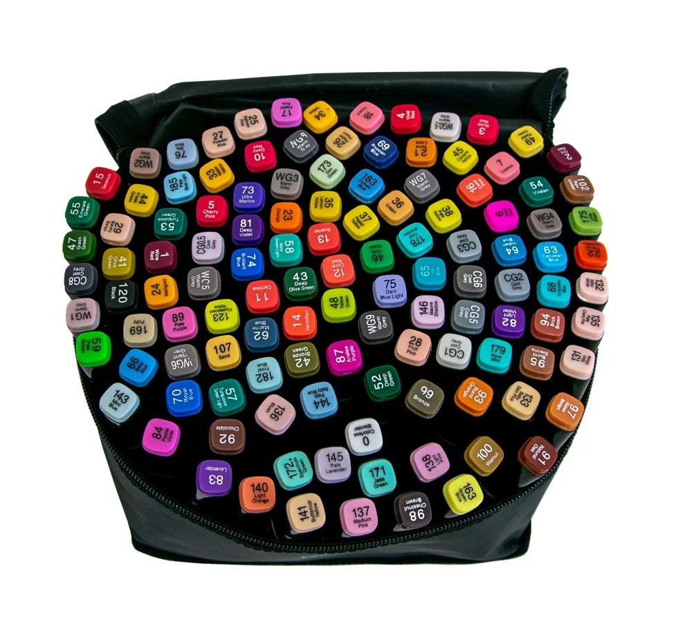 Набір двосторонніх художніх маркерів для скетчингу 120 шт. / Маркери для малювання на папері Sketch Marker Touch Raven