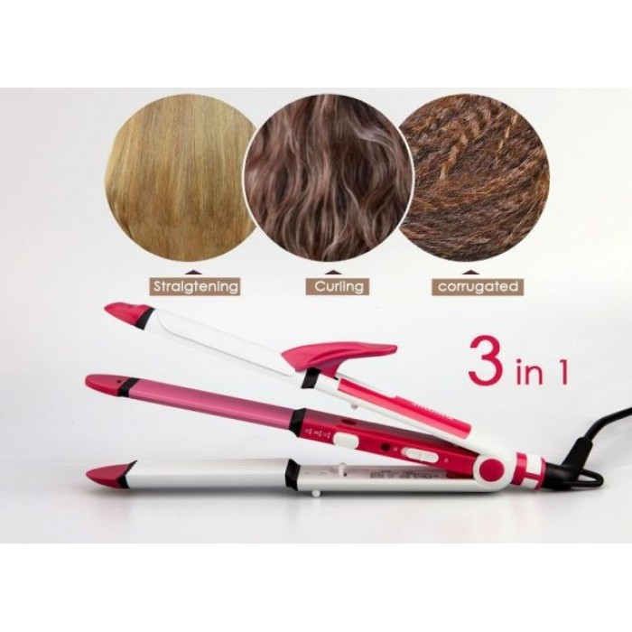 Багатофункціональна плойка для волосся Gemei GM 2921 Стайлер для укладки 3 в 1: праска / щипці / гофре - мініатюра 2