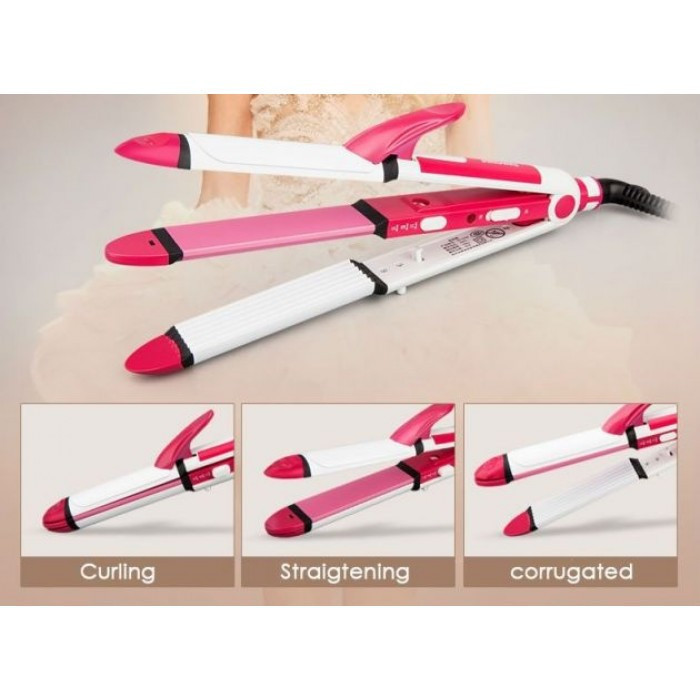 Багатофункціональна плойка для волосся Gemei GM 2921 Стайлер для укладки 3 в 1: праска / щипці / гофре - мініатюра 4