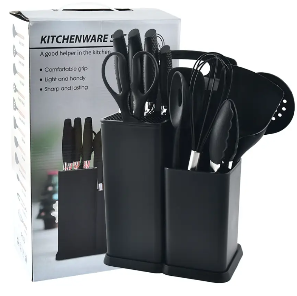 Кухонний набір ножів та аксесуарів Kitchenware Set, 20 предметів ∙ Інструменти для кухні з підставкою та обробною дошкою