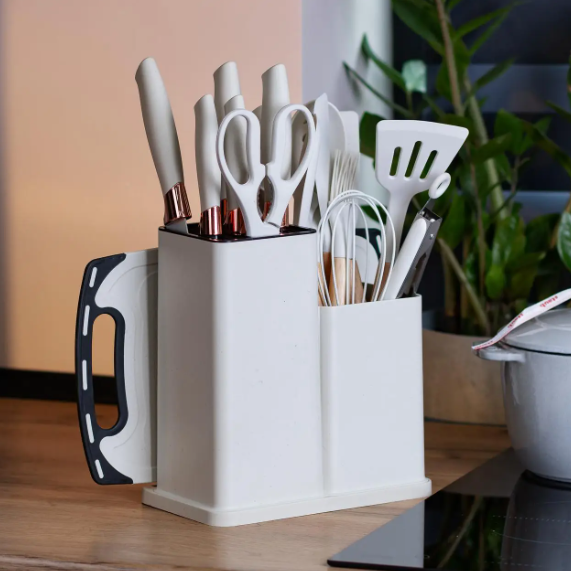 Кухонний набір ножів та аксесуарів Kitchenware Set, 20 предметів ∙ Інструменти для кухні з підставкою та обробною дошкою - мініатюра 3