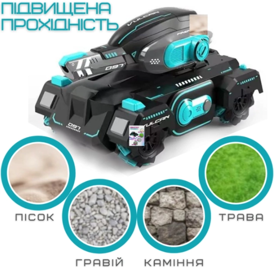 Танк – всюдихід на радіокеруванні Машинка з пультом керування, підсвічуванням та звуковими ефектами, стріляє снарядами-орбізами - мініатюра 5