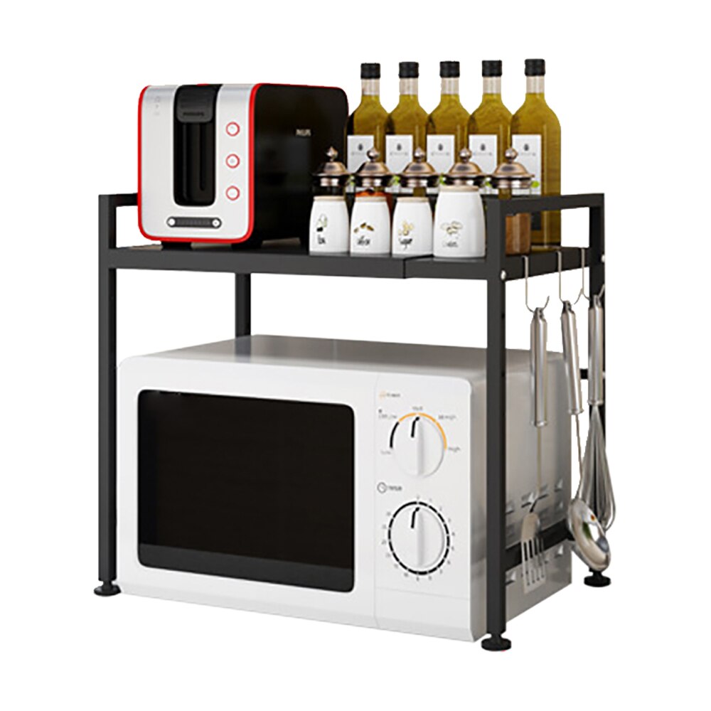 Розсувний органайзер – стелаж для мікрохвильової печі Blackwave rack з полицею та гачками для зберігання кухонних аксесуарів · Нержавіюча сталь