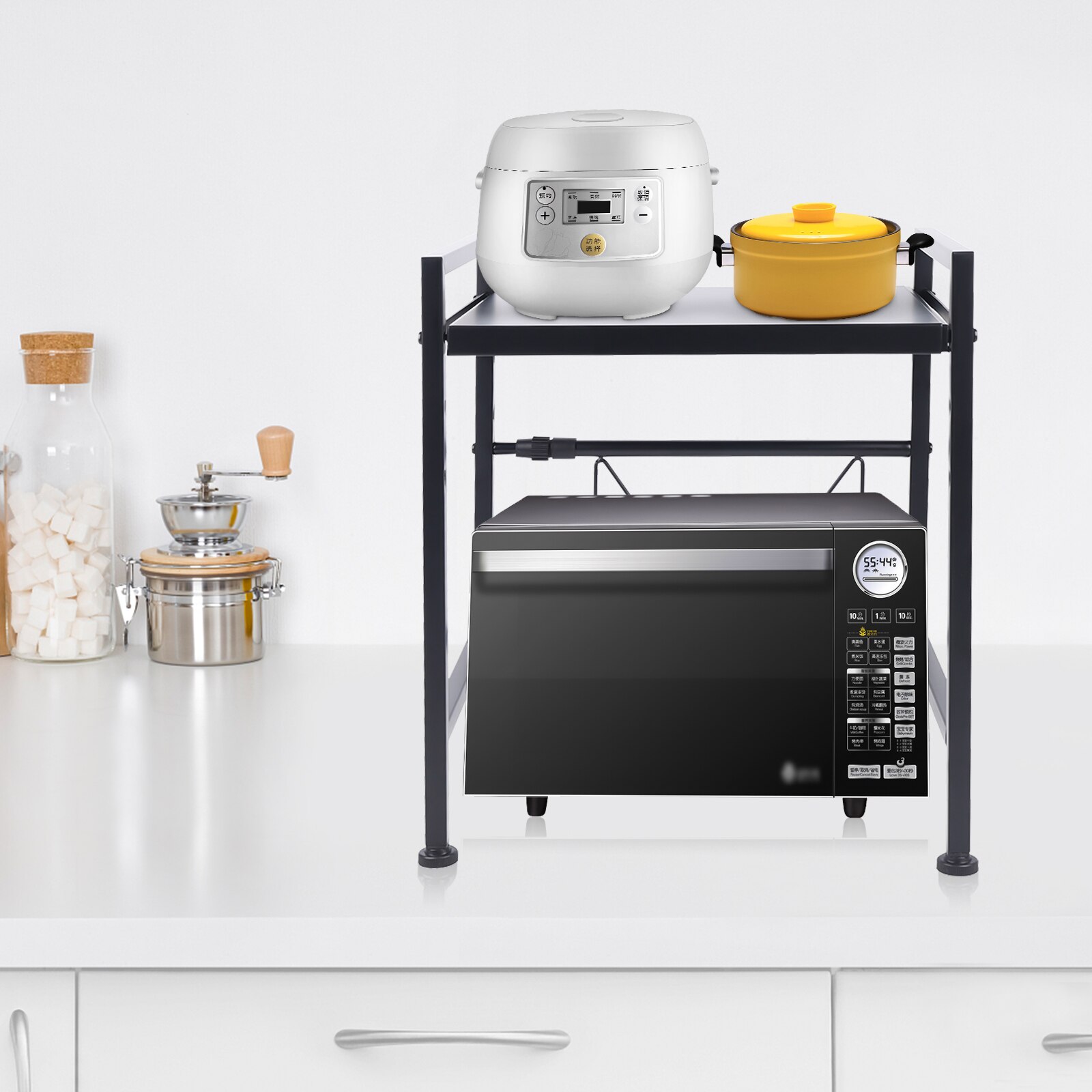 Розсувний органайзер – стелаж для мікрохвильової печі Blackwave rack з полицею та гачками для зберігання кухонних аксесуарів - мініатюра 5