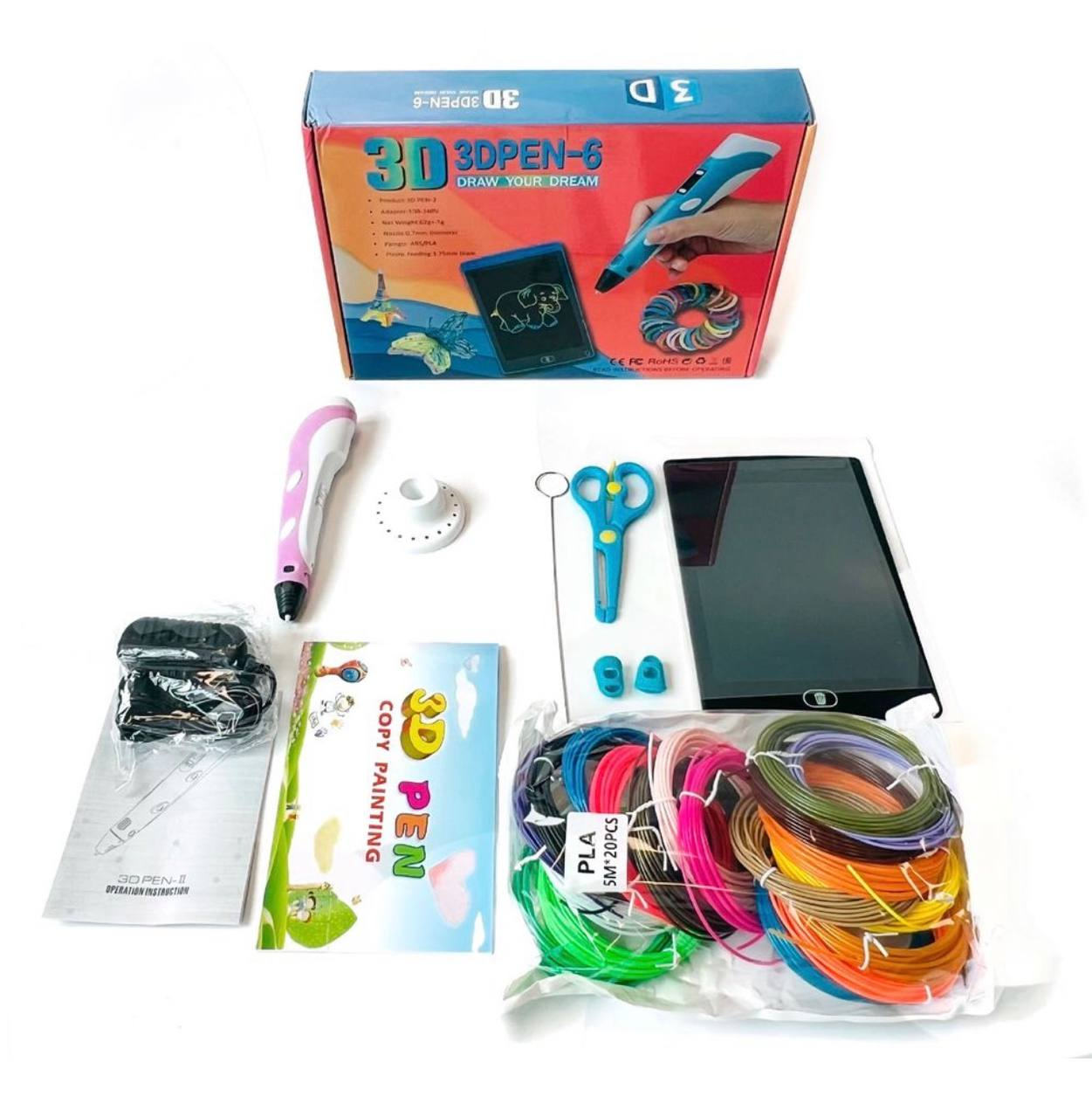 3D Pen-6 Великий набір для творчості 3Д ручка з LCD дисплеєм, графічний планшет, 100 м пластику та трафарети в комплекті - мініатюра 2