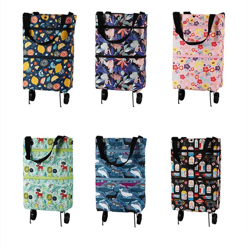 Складна сумка - шоппер трансформер 2 в 1 з візком для продуктів на коліщатках - мініатюра 2