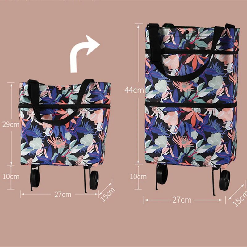 Складна сумка - шоппер трансформер 2 в 1 з візком для продуктів на коліщатках - мініатюра 3