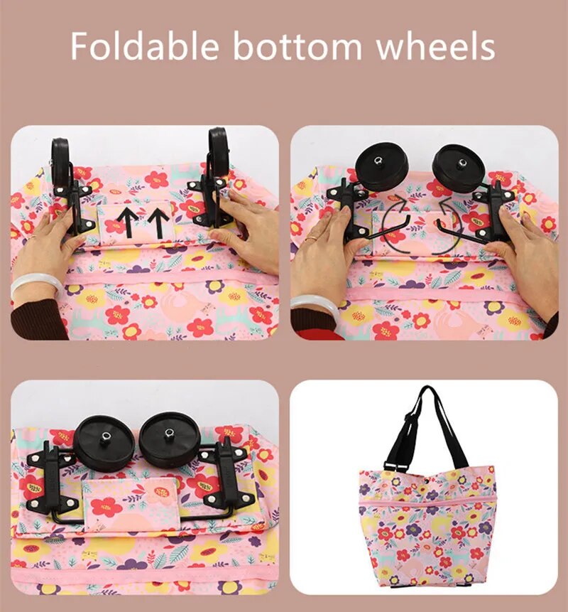 Складна сумка - шоппер трансформер 2 в 1 з візком для продуктів на коліщатках - мініатюра 4