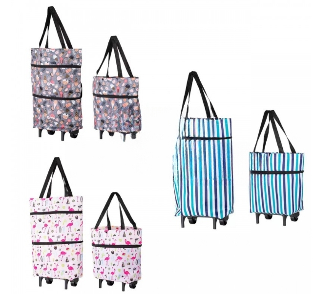 Складна сумка - шоппер трансформер 2 в 1 з візком для продуктів на коліщатках - мініатюра 5