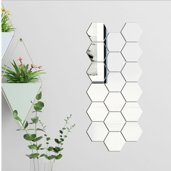 Дзеркальні наклейки Соти 16 см · Акрилові настінні елементи для декору інтер'єру, 10 шт. в комплекті