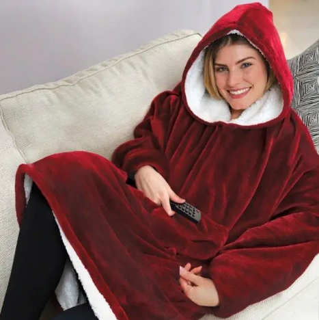 Двостороння толстовка-плед Huggle Hoodie Blanket з капюшоном ∙ Синя - мініатюра 2