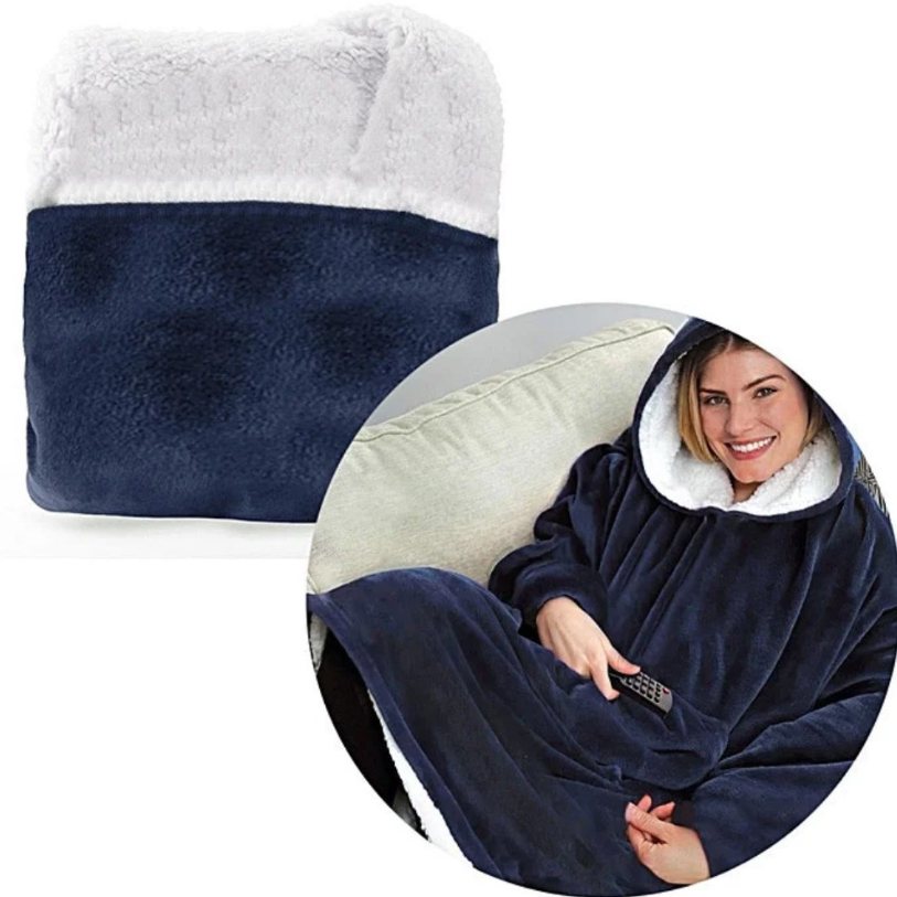 Двостороння толстовка-плед Huggle Hoodie Blanket з капюшоном ∙ Синя - мініатюра 3