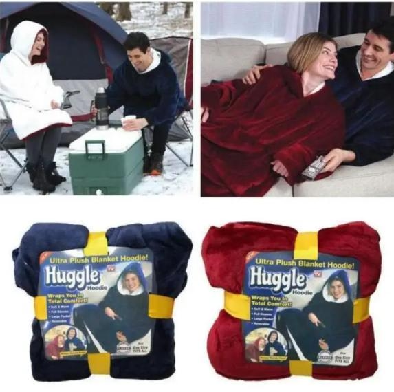 Двостороння толстовка-плед Huggle Hoodie Blanket з капюшоном ∙ Синя - мініатюра 4