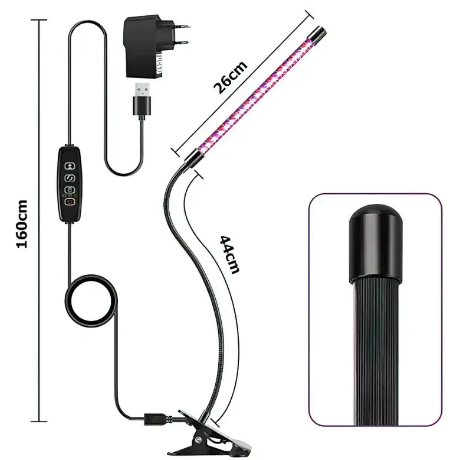 Одинарна гнучка фітолампа для рослин з таймером ∙ Регульована яскравість ∙ 15 Вт - мініатюра 2