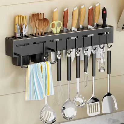 Настінний тримач для ножів, кухонних аксесуарів ∙ Підвісний органайзер-підставка для зберігання кухонних приладів - мініатюра 3