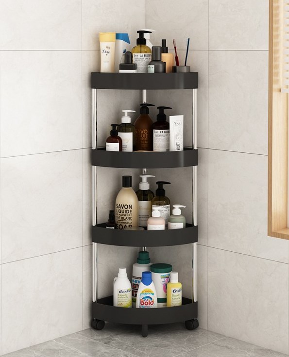 Кутовий стелаж-поличка для ванної кімнати ∙ Підлоговий органайзер на коліщатках