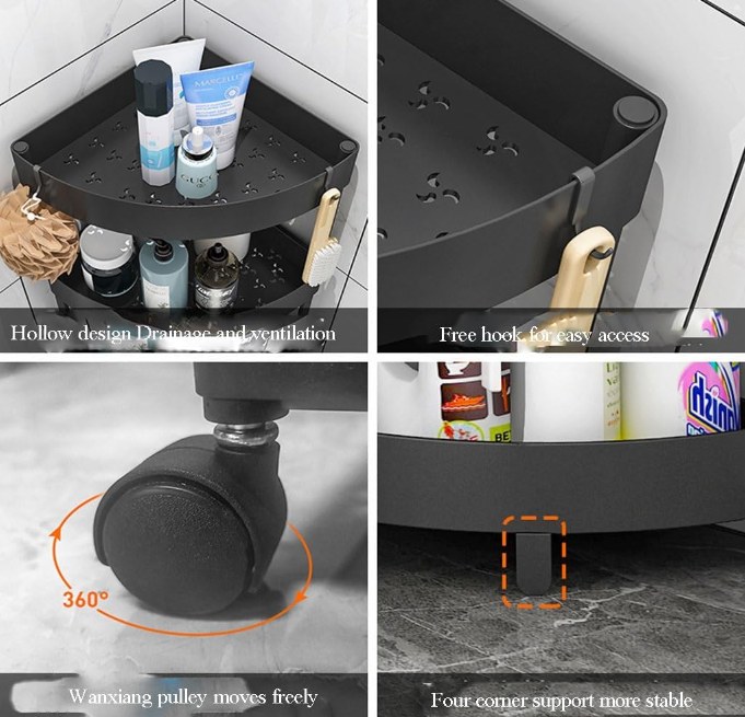 Кутовий стелаж-поличка для ванної кімнати ∙ Підлоговий органайзер на коліщатках - мініатюра 4