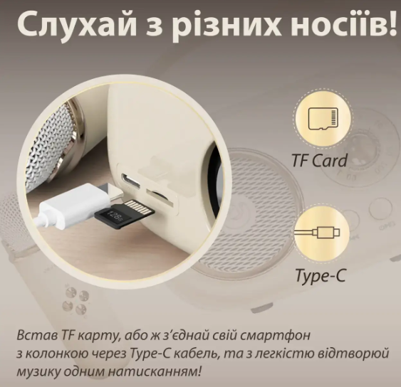 Акустична система «RETRO» з мікрофоном ∙ Бездротова портативна Bluetooth колонка на акумуляторі ∙ Міні-караоке - мініатюра 8