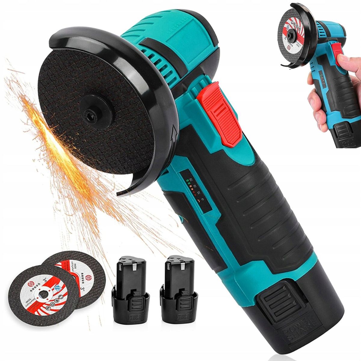 Мініболгарка акумуляторна з двома дисками та знімними акумуляторами Li-ion 2 х 12V в кейсі