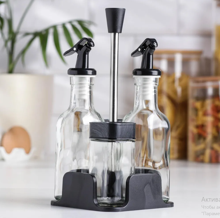Набір кухонних ємностей для спецій, олії та оцту ∙ Кухонний органайзер на підставці Spice Jar