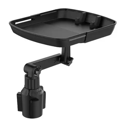 Складаний автомобільний столик – органайзер у підсклянник з висувним тацею та тримачем телефону - мініатюра 2