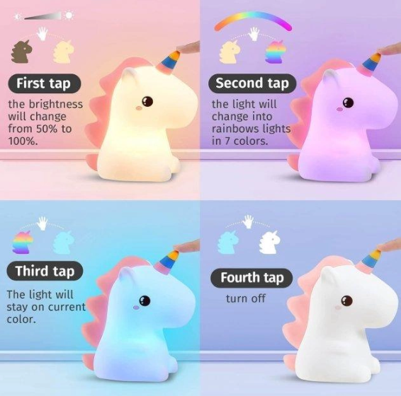 Силіконовий нічник - світильник Єдиноріг з сенсорним керуванням LED USB Cute Unicorn - мініатюра 6