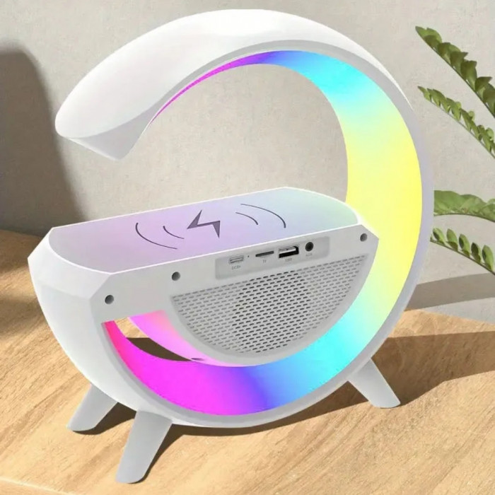 Smart Light Sound Machine BT-3401 RGB Лампа – док-станція з бездротовою зарядкою смарфону, вбудованою музичною Bluetooth колонкою, годинником та будильником - мініатюра 2