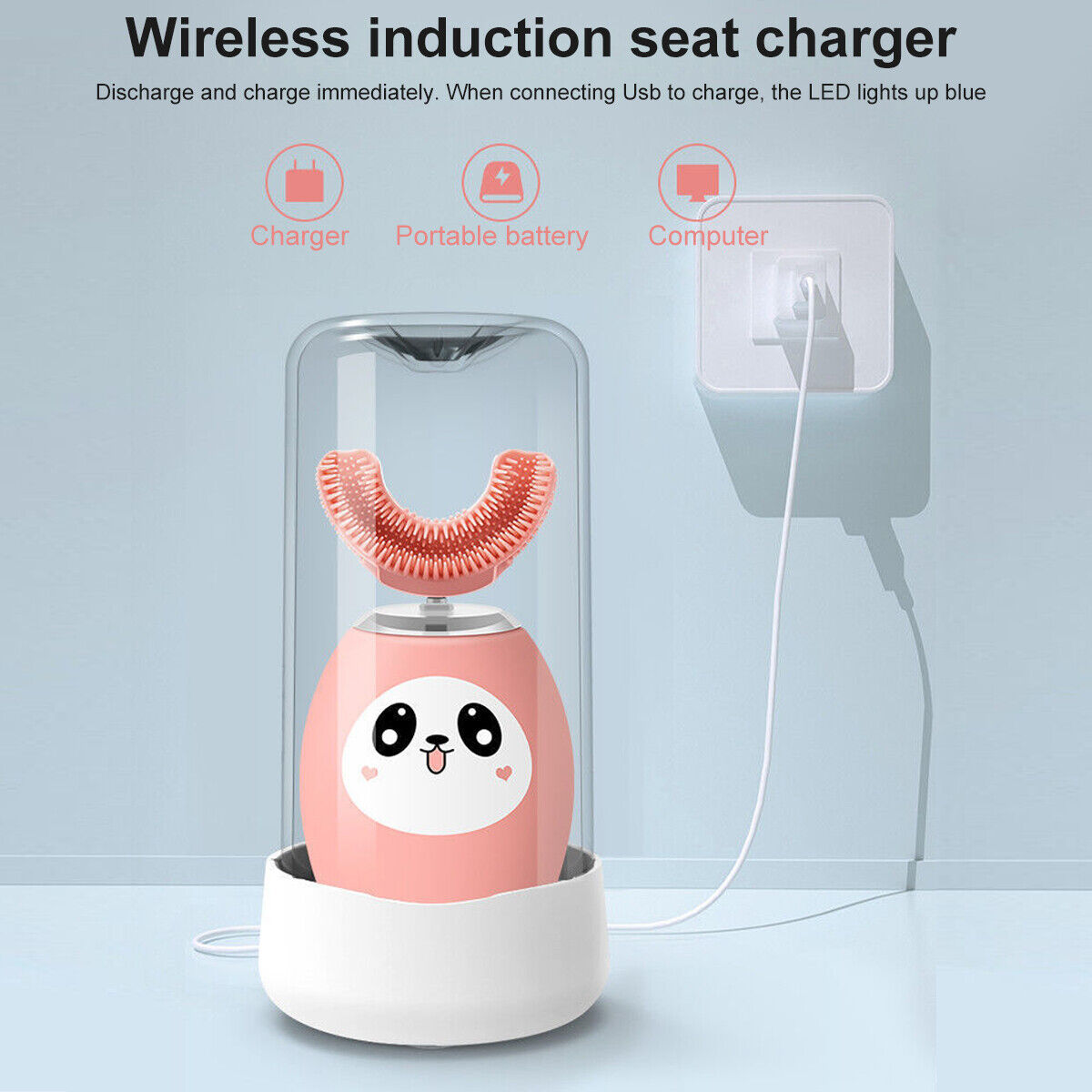 Дитяча зубна щітка U-shaped electric toothbrush ∙ Електрична ультразвукова силіконова щітка – капа для дітей - мініатюра 4