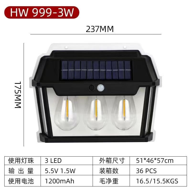 Вуличний ліхтар на сонячній батареї з датчиком руху HW 999-3W Solar Interaction Wall Lamp - мініатюра 4