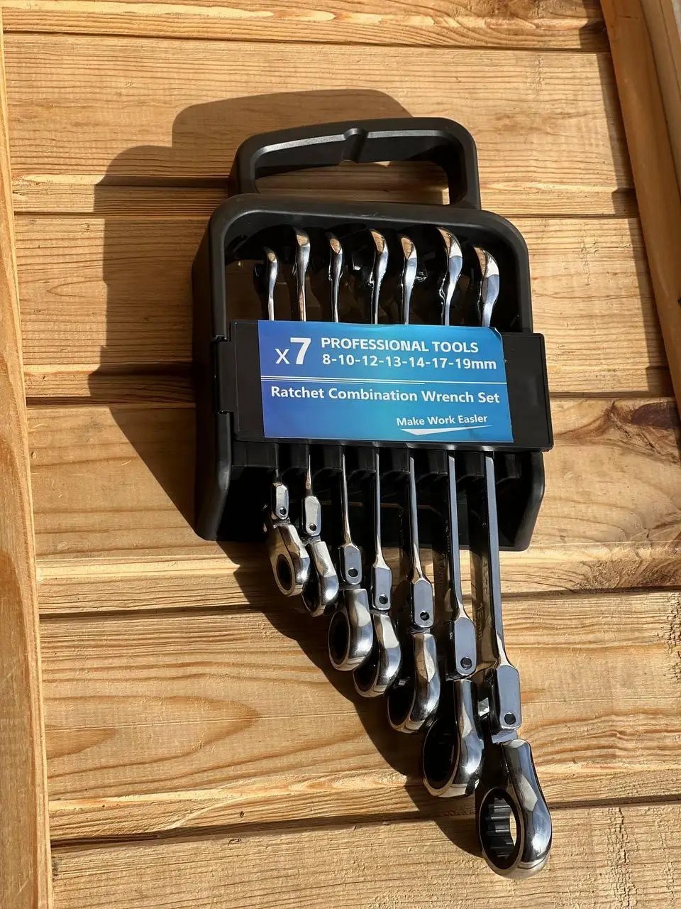 Набір ключів Wrench set ES-7 · Ключі комбіновані тріскачкові шарнірні, комплект з 7 штук 8-19 мм
