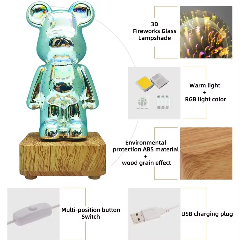 Світильник Ведмідь 3D світлодіодний - мініатюра 5