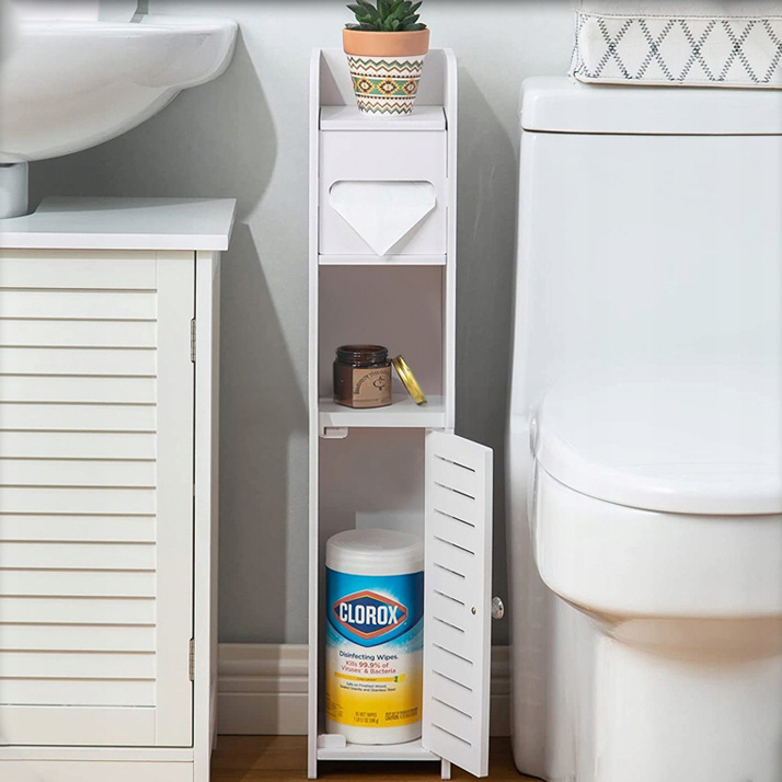 Стелаж для ванної кімнати з поличками та органайзером для серветок та паперу PK-01 · Полиця з шафкою для зберігання туалетних аксесуарів