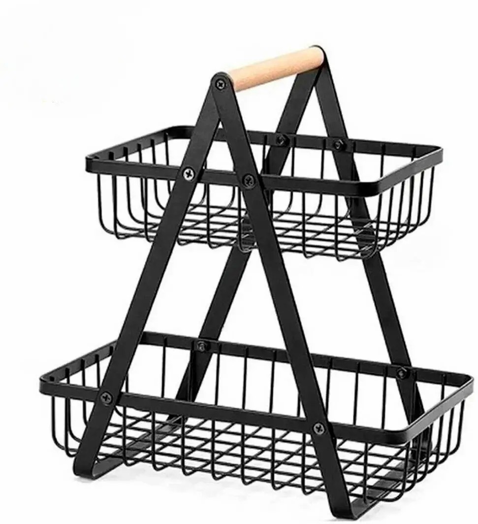 Настільний двоярусний кошик - фруктівниця з дерев'яною ручкою Double Fruit Basket - мініатюра 4