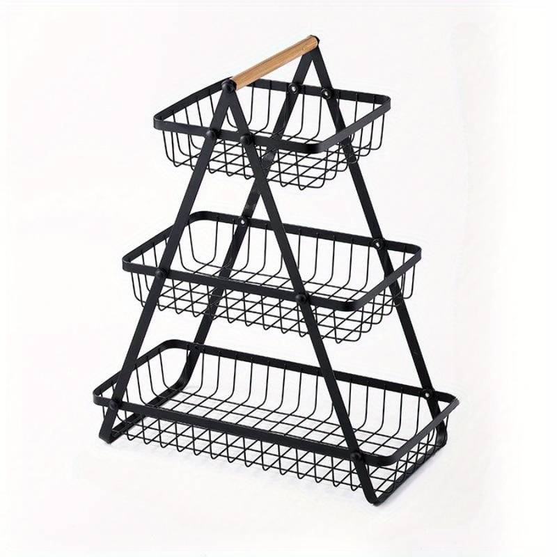 Настільний триярусний кошик - фруктівниця з дерев'яною ручкою Triple Fruit Basket - мініатюра 2