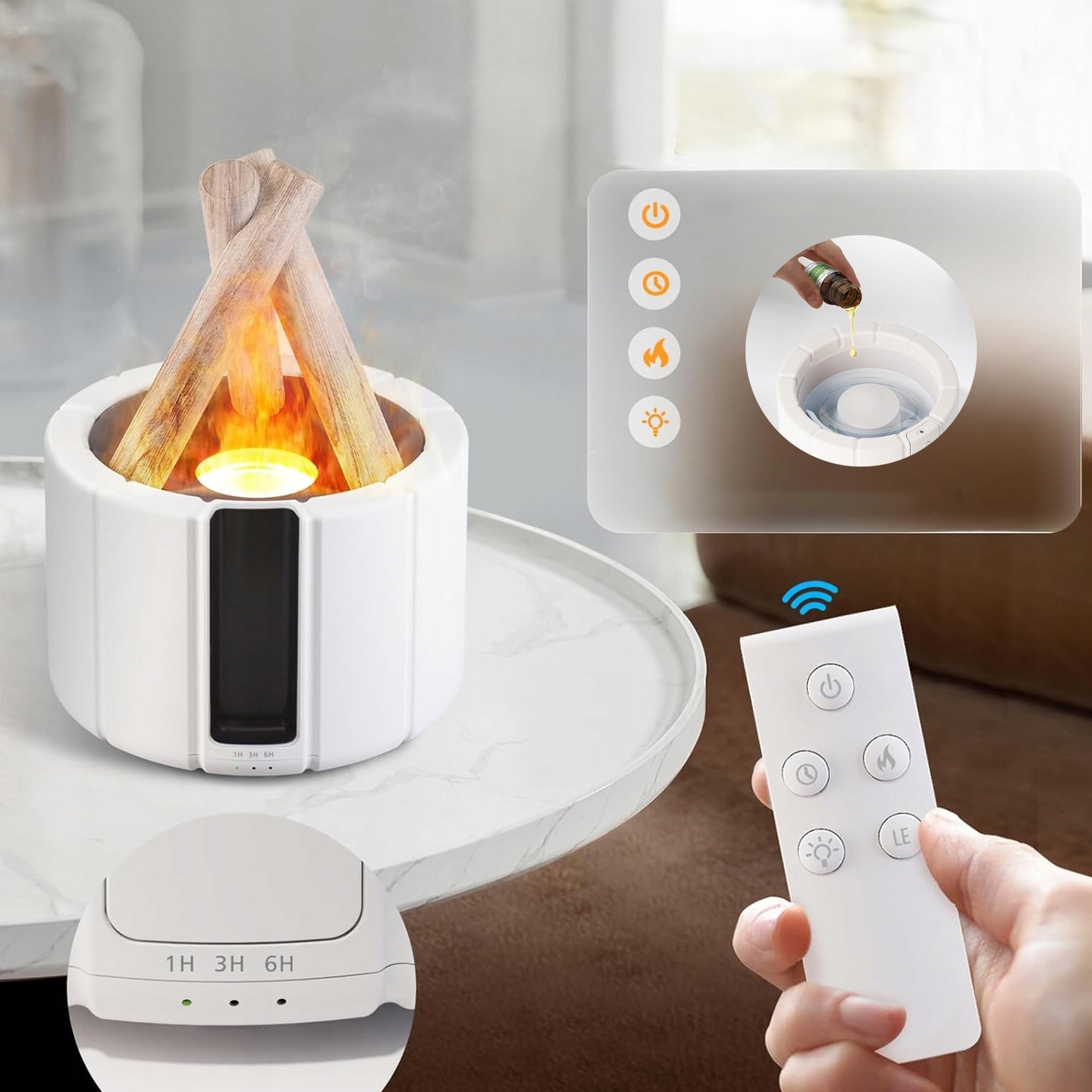 Зволожувач повітря з імітацією полум'я багаття Дифузор для дому Flame Light з підсвічуванням та пультом LY-651 - мініатюра 6