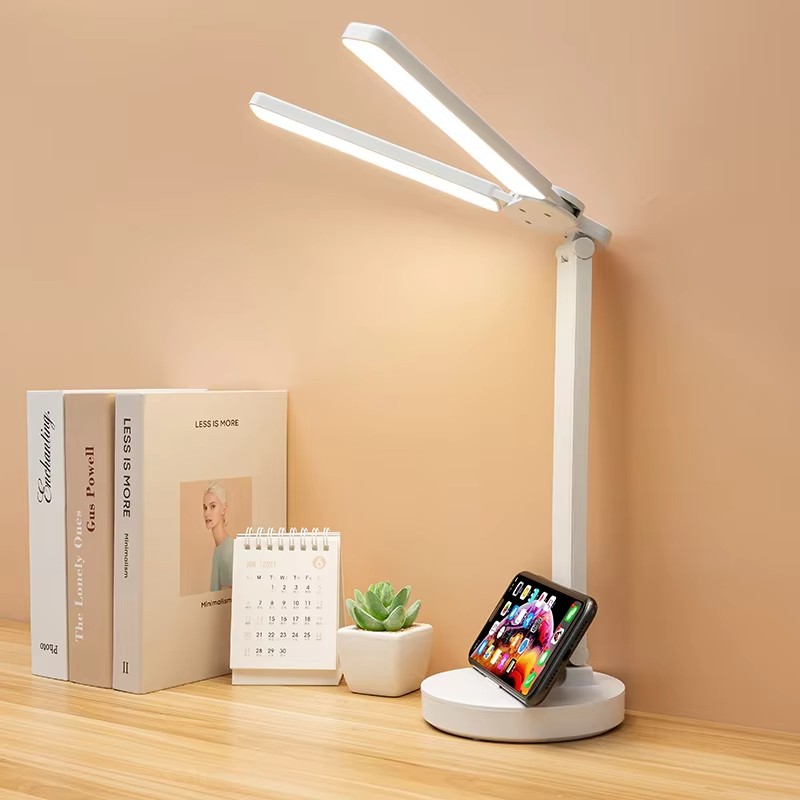 Настільна світлодіодна лампа Twice LED Lamp з подвійним поворотним світильником - плафоном на акумуляторі з USB зарядкою та підставкою для телефону - мініатюра 3
